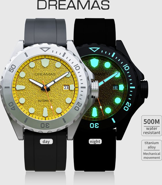 DREAMAS Automatik-Taucheruhr, Titan, Gold, Kautschuk, Herren - Bild 1