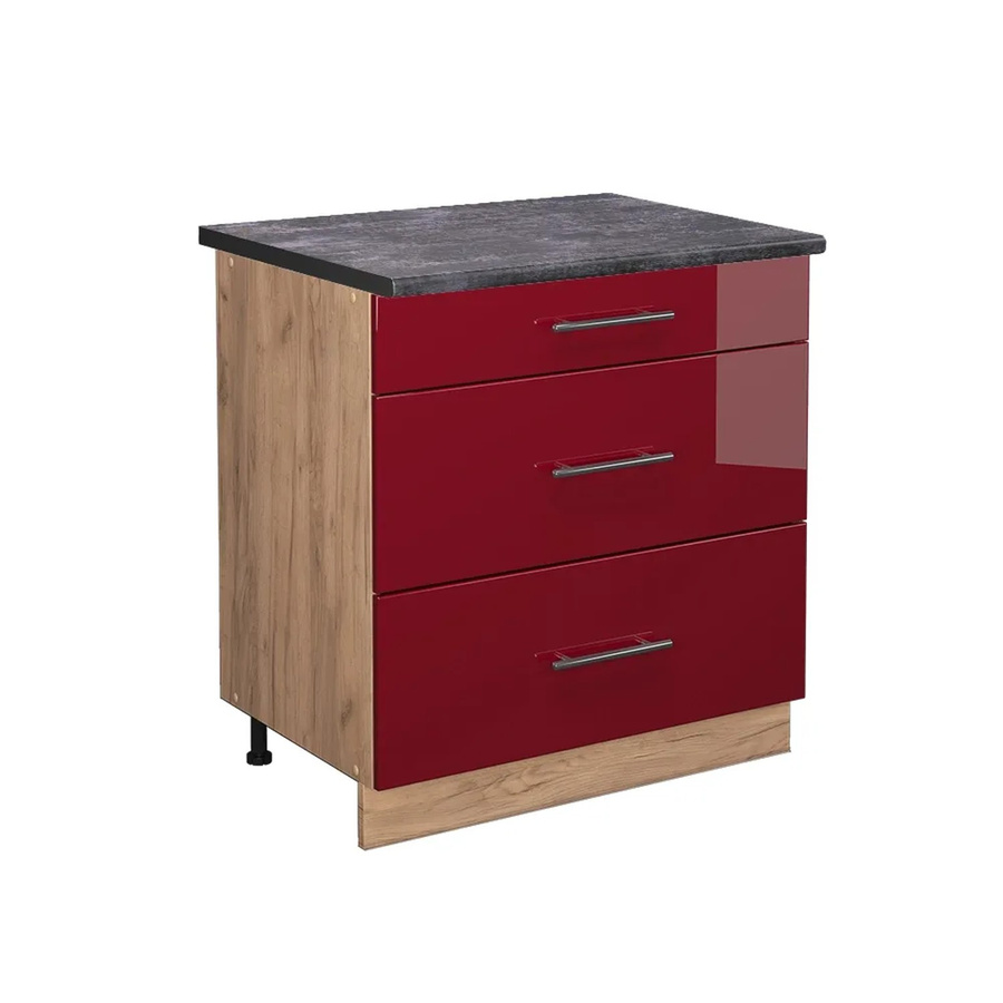 Vicco Küchenunterschrank Fame-Line Bordeaux in Bordeaux Hochglanz und Goldkraft Eiche mit 3 Soft-Close-Schubladen, Farbe Anthrazit, B/T/H: 80 x 60 x 82 cm - Bild 2