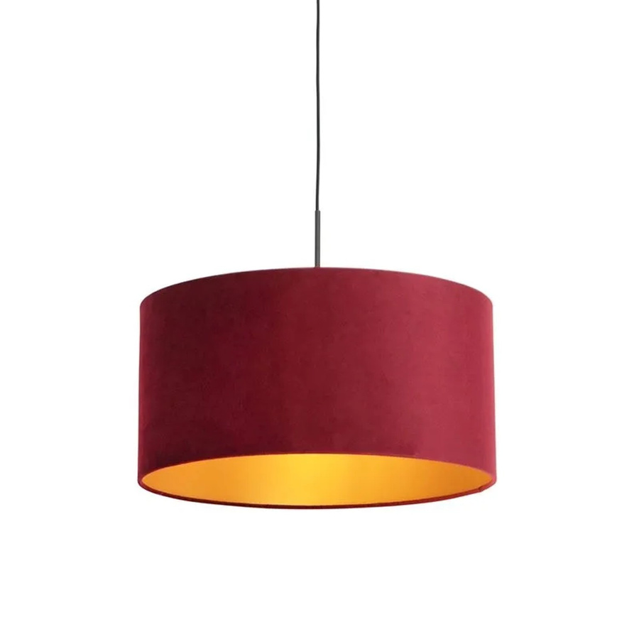 QAZQA Hängelampe mit Veloursschirm in Rot und Gold, Durchmesser: 50 cm, dimmbar, E27 - Bild 2