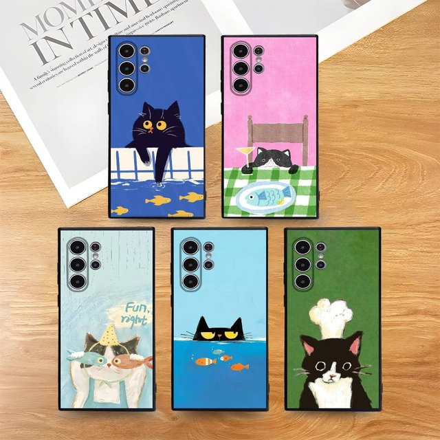 Handyhülle mit Comic-Katzen-Design für Samsung Galaxy S25 S24 S23 S22 S21 S20 Plus 5G, mattiert und rutschfest, Farbe: Blau - Bild 1