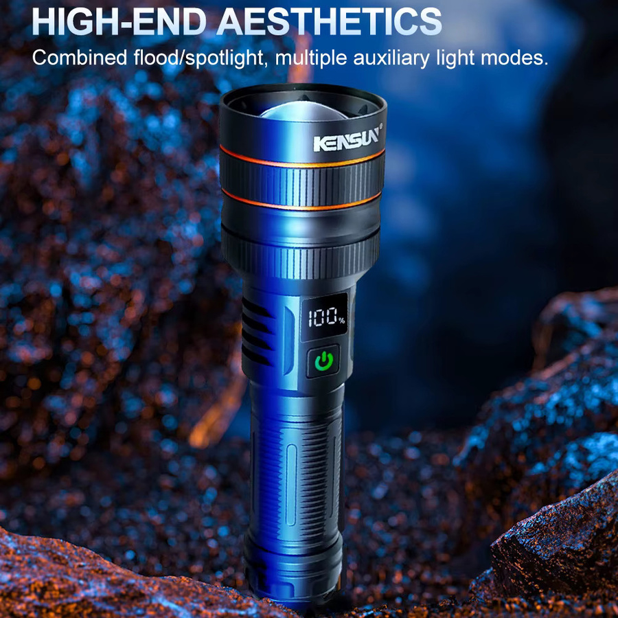 Schwarze LED-Taschenlampe aus Metall mit zoombarem Licht und wiederaufladbarem Akku für Outdoor und Camping - Bild 2