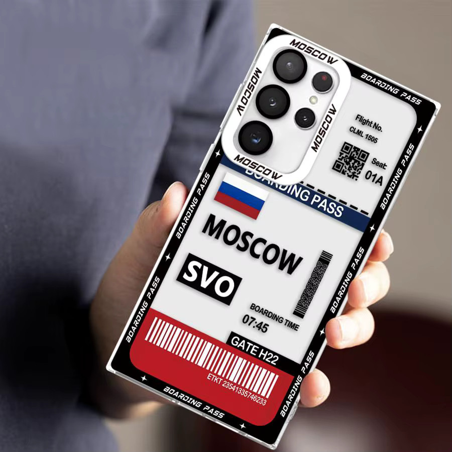 Weiche Handyhülle Moskau Paris Boarding Pass Design für Samsung Galaxy S22 S23 S24 S25 Ultra S21 Note 20 Plus Multicolor - Bild 3