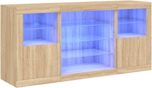 vidaXL Sideboard modern mit LED-Leuchten in Sonoma-Eiche, B/T/H: 142,5 x 37 x 67 cm - Bild 1