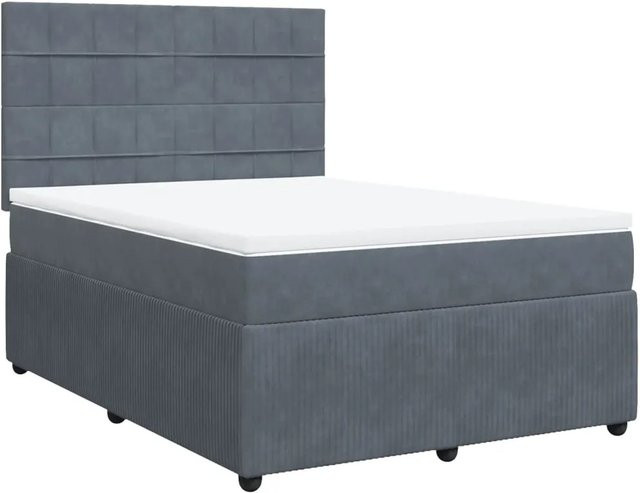 vidaXL Boxspringbett mit Matratze aus Samt in Grau, B/T/H: 140 x 200 x 76,7 cm - Bild 1
