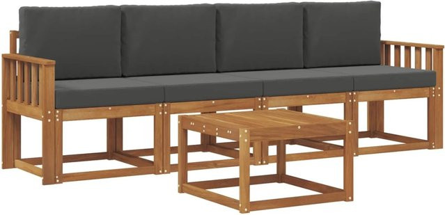 vidaXL Outdoor-Sofagarnitur aus Akazienholz mit Tisch und Kissen in Anthrazit - Bild 1