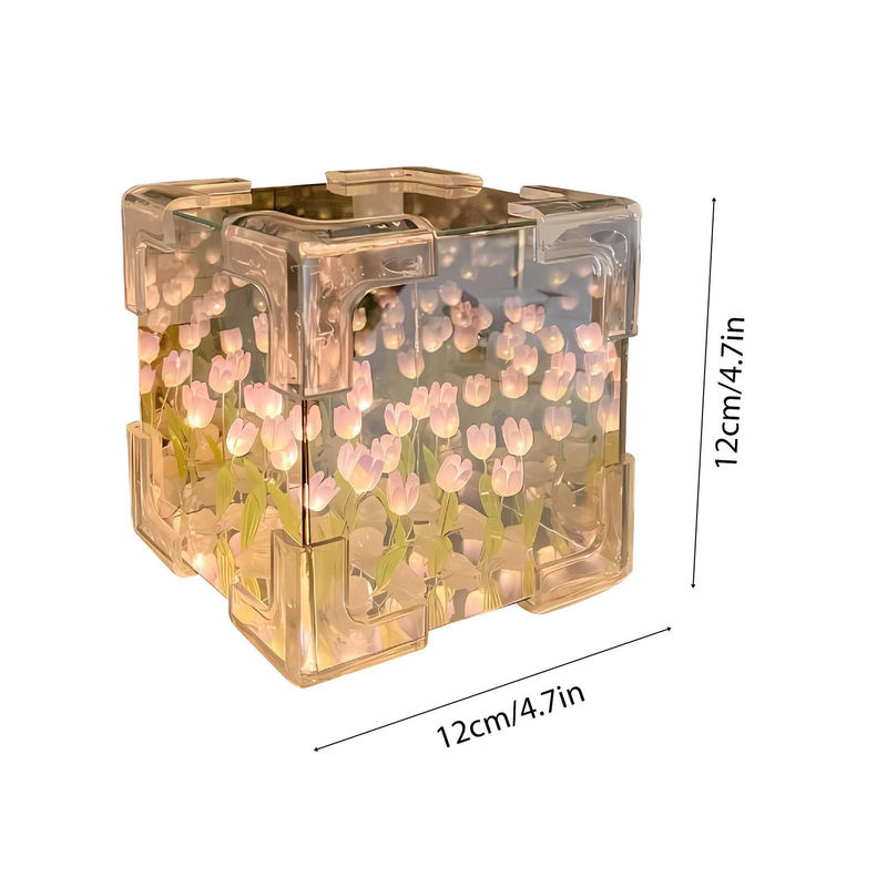 GoolRC DIY Tulpenlampe 2-in-1 Spiegel und Blumen Nachtlicht aus Acryl in Rosa - Bild 6