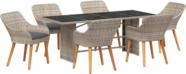 vidaXL Outdoortisch-Set 7-teilig in Hellgrau und Beige aus Stahl und Polycarbonat - Bild 1