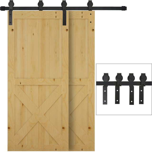 HOMCOM Schiebetürsystem für Holzschiebetüren aus Kohlenstoffstahl mit 9 Zubehörteilen, Schwarz Matt - Bild 1