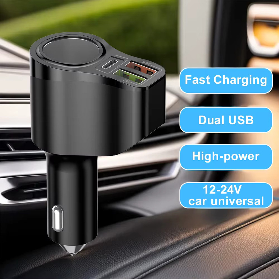 GUSEYEE Multifunktionaler Auto USB Ladegerät mit 4 Ports und 66 W Schnellladegerät, Dual USB PD Adapter in Schwarz - Bild 2