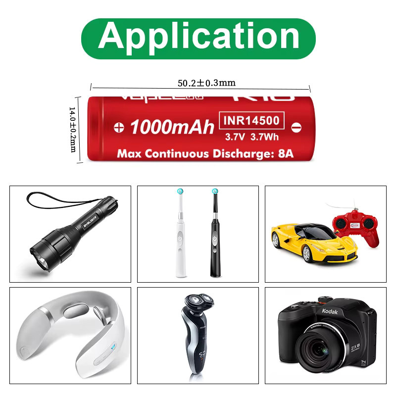 Vapcell K10 14500 Lithium-Ionen-Akku, 1000mAh, 3,7V, 8A, Farbe: Rot - Bild 2