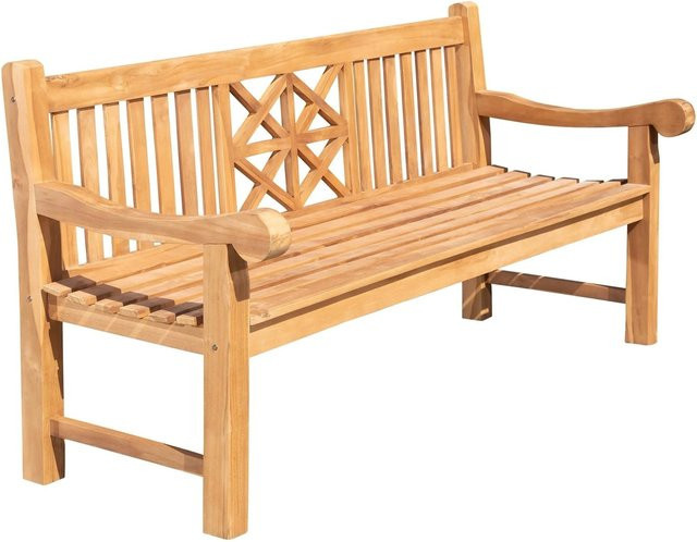 DELUKE Gartenbank VUZAR aus Teakholz mit Lehne und Armlehnen, wetterfest, Braun, B/T/H: 200 x 72 x 92 cm - Bild 1