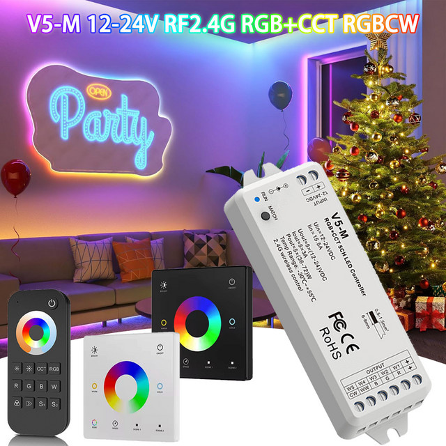 YSRSAI RGBCCT LED Controller Dimmer mit Touch Panel und Fernbedienung, Glas Wandmontage, Transparent - Bild 1