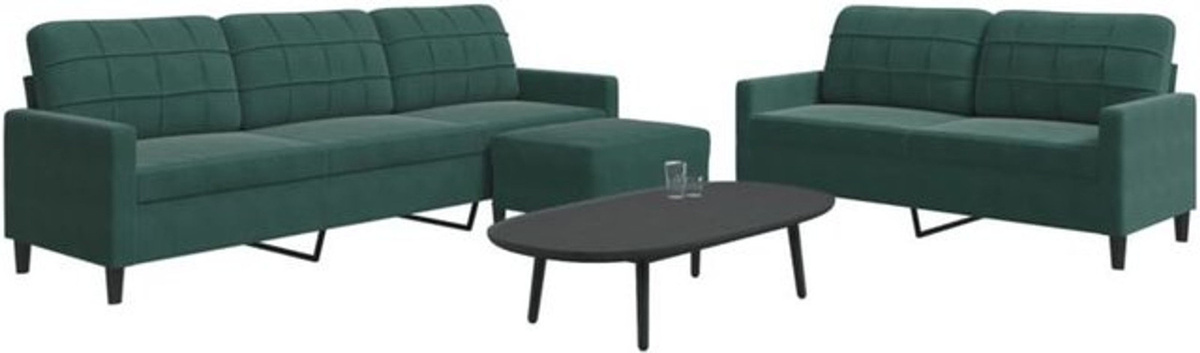3-tlg. moderne Sofagarnitur mit Kissen aus Samt und Metall in Grün von vidaXL - Bild 1