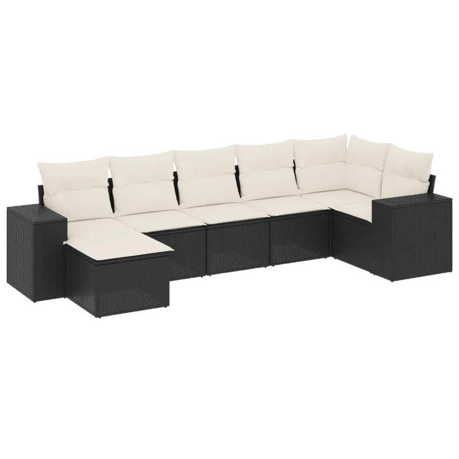 vidaXL 7-teilige Garten-Sofagarnitur in L-Form aus Poly-Rattan und pulverbeschichtetem Stahl mit Kissen in Schwarz-Creme - Bild 2