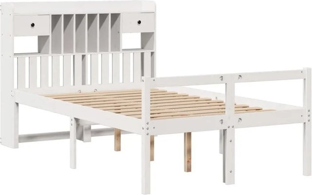 vidaXL Massivholzbett aus Kiefer mit Regal in Weiß, B/T/H: 140 x 190 x 141 cm - Bild 1