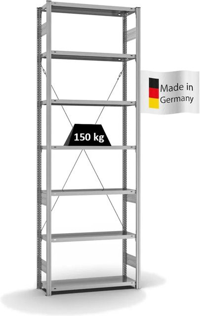 PROREGAL Fachbodenregal Stecksystem T-Profil Light-Duty, 7 Ebenen, verzinkt, Farbe: Silber, H x B x T: 300 x 100 x 30 cm - Bild 1