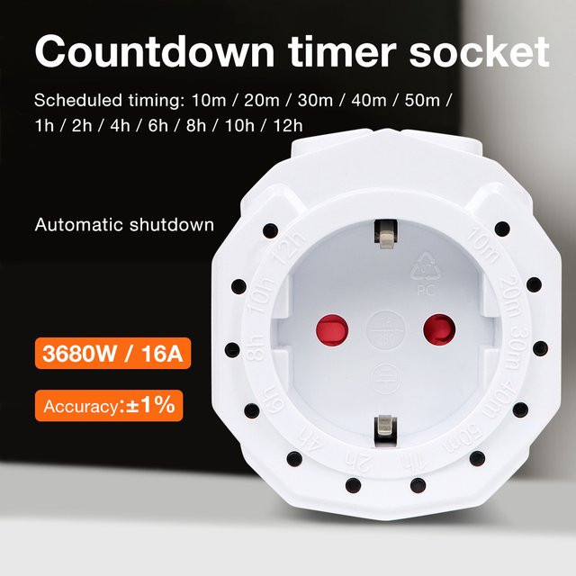 JUANJUAN Countdown-Timer Steckdose mit 12 Stunden Timer Funktion in Weiß - Bild 1