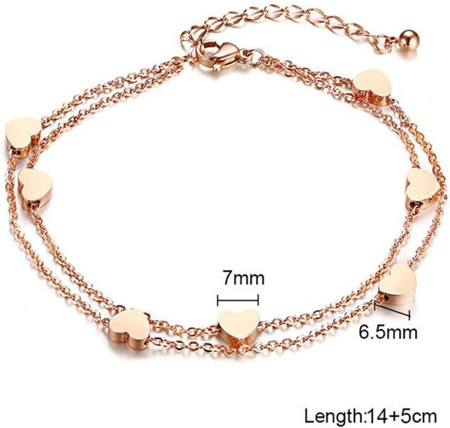 VQYSKO Armband und Fußkettchen, Edelstahl, Roségold, Herzform - Bild 1