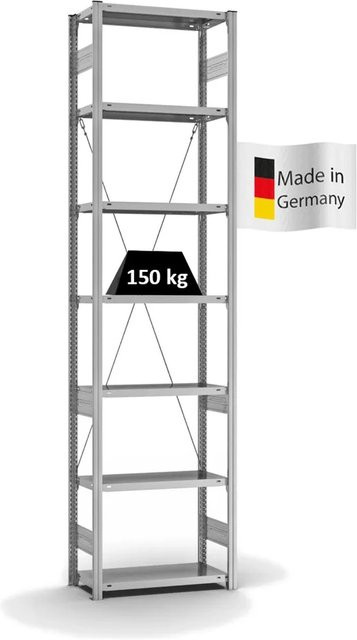 PROREGAL Fachbodenregal Stecksystem T-Profil Light-Duty, 7 Ebenen, verzinkt, Farbe: Silber, H x B x T: 300 x 75 x 30 cm - Bild 1