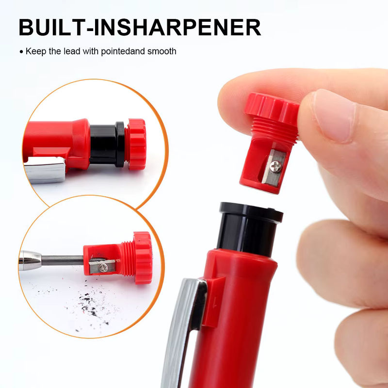 JOMPENS Zimmermannsbleistift-Set mit 2,8 mm 2B Graphitminen, Grün, inklusive Schutzhülle und Anspitzer für professionelle Holzbearbeitung - Bild 4