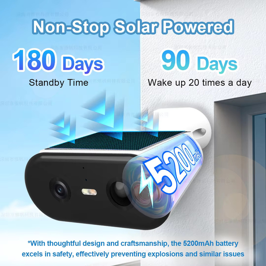 Sherway 2K Solar-Sicherheitskamera 5MP Outdoor Kabellose Akku-Kamera mit 2,4GHz & 5GHz WLAN, PIR-Bewegungssensor, Auto-Tracking und IR-Nachtsicht in Weiß - Bild 3