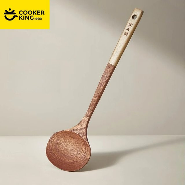 COOKER KING Wok-Spatel aus Holz in Schwarz und Braun, 35 cm, pilzförmig und antihaftbeschichtet - Bild 1