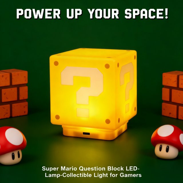 Bandai Super Mario LED-Fragezeichen-Nachtlicht, Schreibtischlampe, Gelb - Bild 1