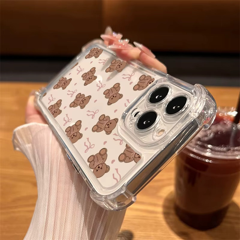 Transparente Silikon Handyhülle mit Bärenschleife für Apple iPhone 11 12 13 14 15 16 17 Pro Max und weitere Modelle - Bild 4