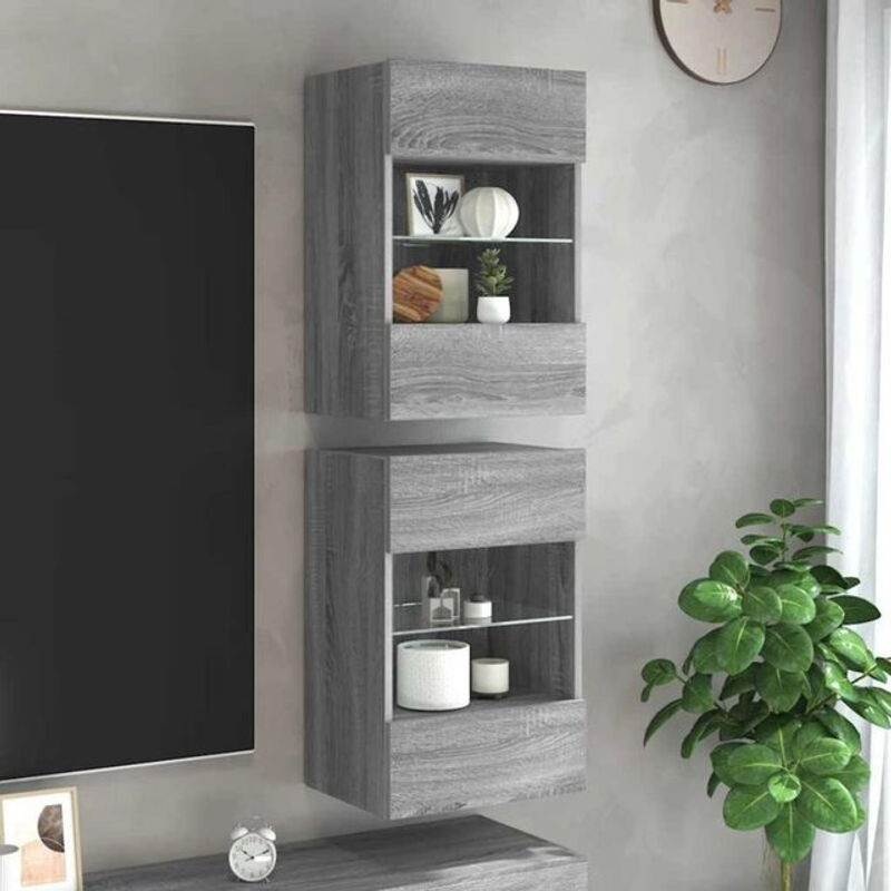 Vidaxl TV-Wandschränke im 2er-Set mit LED-Leuchten, Modern, Grau, B/T/H: 60,5 x 40 x 30 cm - Bild 1
