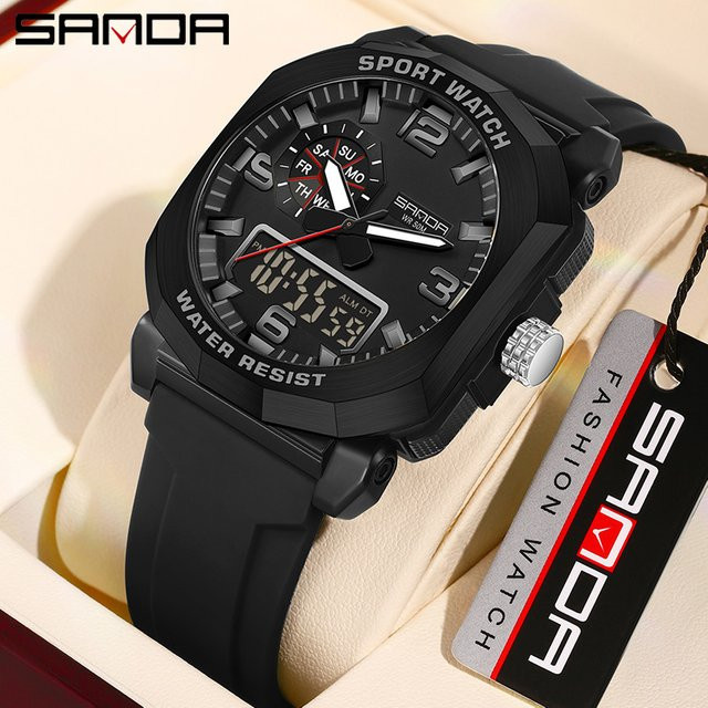 SANDA Armbanduhr, Herren, Analog-Digital, Quarz, Kunststoff, Schwarz - Bild 1