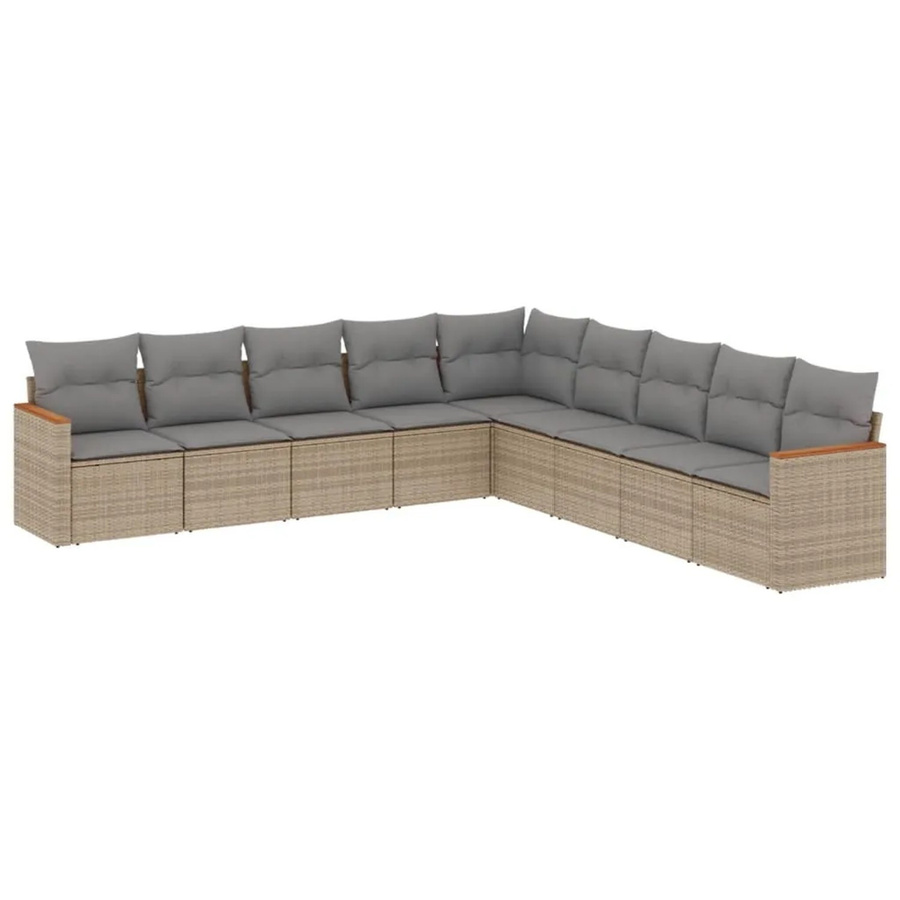 vidaXL 9-tlg. Garten-Sofagarnitur in L-Form aus beige farbenem PE-Rattan mit Kissen und Stauraum - Bild 2