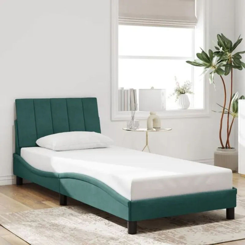 Vidaxl Polsterbett hanko in Dunkelgrün aus Samt und Metall, B/T/H: 90 x 190 cm - Bild 1
