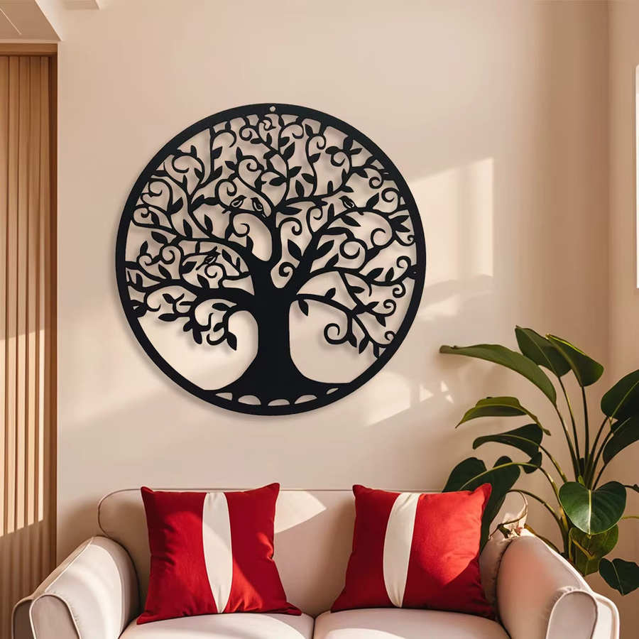 DDPNKL Baum des Lebens Wandkunst aus Metall in Schwarz, Moderne Wanddekoration Stammbaum mit Durchmesser: 27,94 cm - Bild 2