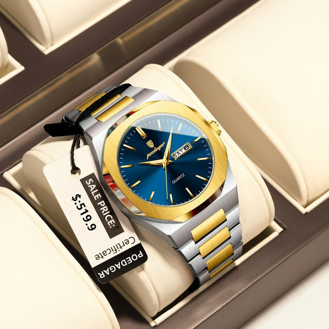 POEDAGAR Armbanduhr Edelstahl, Quarz, Blau, Herren - Bild 1