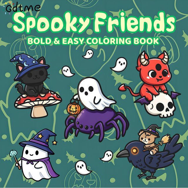 Spooky Friends Malbuch für Erwachsene mit niedlichen Halloween-Kreaturen in Multicolor zur Entspannung und zum Stressabbau - Bild 1