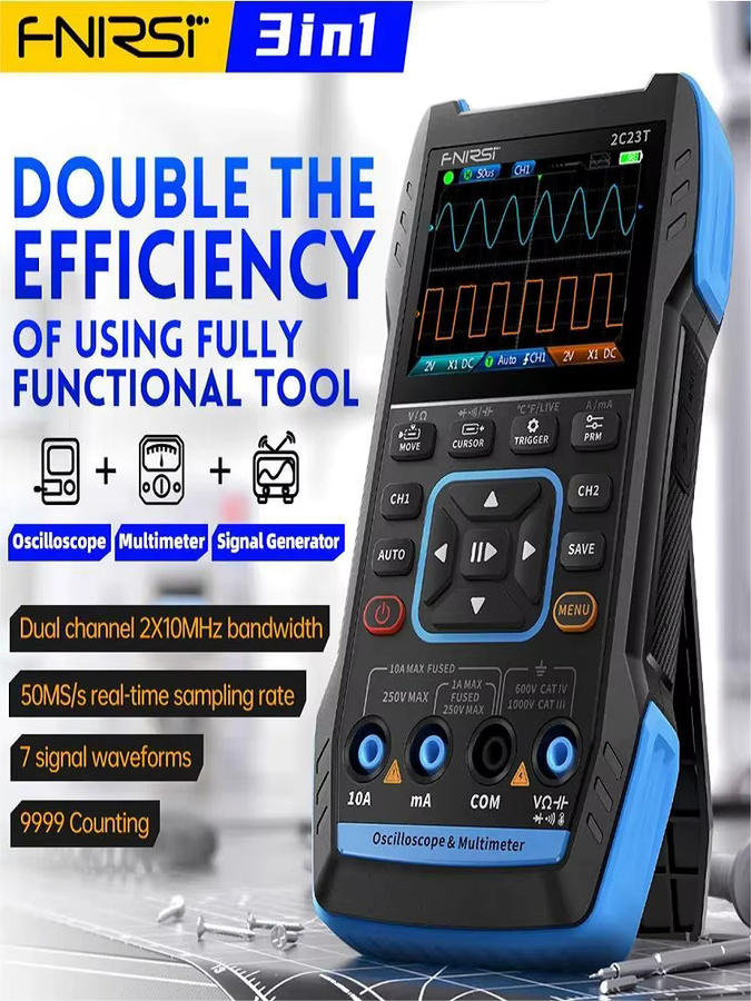 FNIRSI 2C23T Handheld Digitales Oszilloskop 3 in 1 mit Zweikanal, 10 MHz und Multimeter Funktion, Schwarz - Bild 5