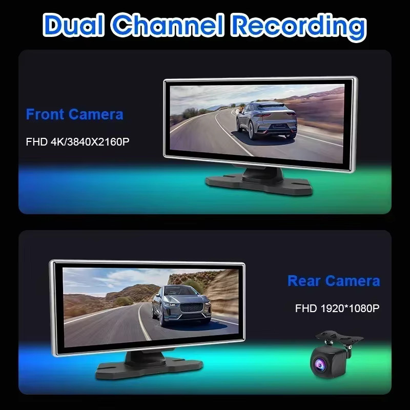 Jansite 4K Dash Cam mit 11,26 Zoll Display, Wireless Carplay & Android Auto, GPS Navigation und Dual Objektiv in Schwarz - Bild 2