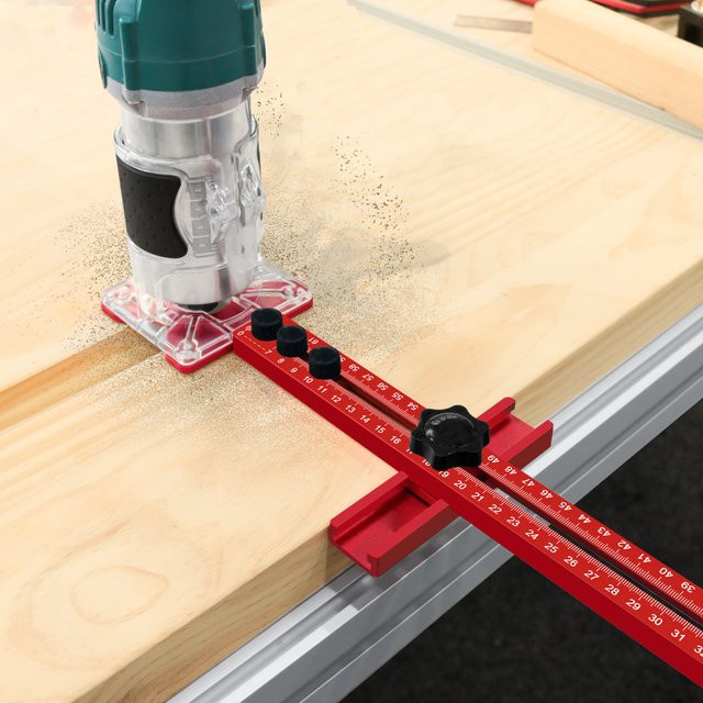 GDART 3-in-1 Aluminium-Fräsführungsschablone in Rot, verstellbares Kreisschneidewerkzeug für die Holzbearbeitung und multifunktionale Vorlage für Schrankhardware - Bild 1