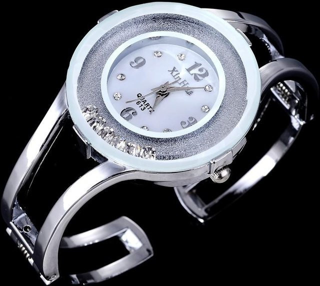 Armbanduhr Edelstahl, Quarz, Weiß, Kristall, Damen - Bild 1