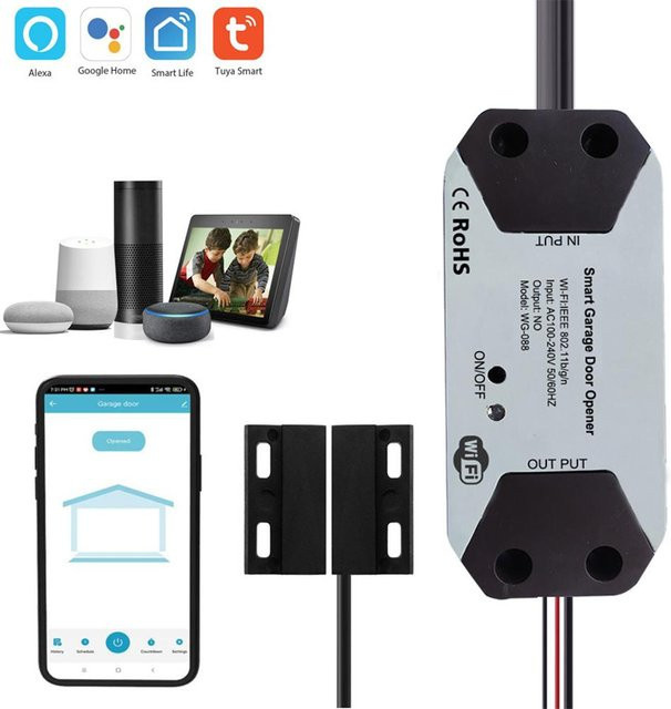 Aoresac Smart WiFi Garagentoröffner mit Tuya Smart Life App Fernsteuerung und Sprachsteuerung, Weiß, 2,4 GHz Netzwerk, US-Version - Bild 1