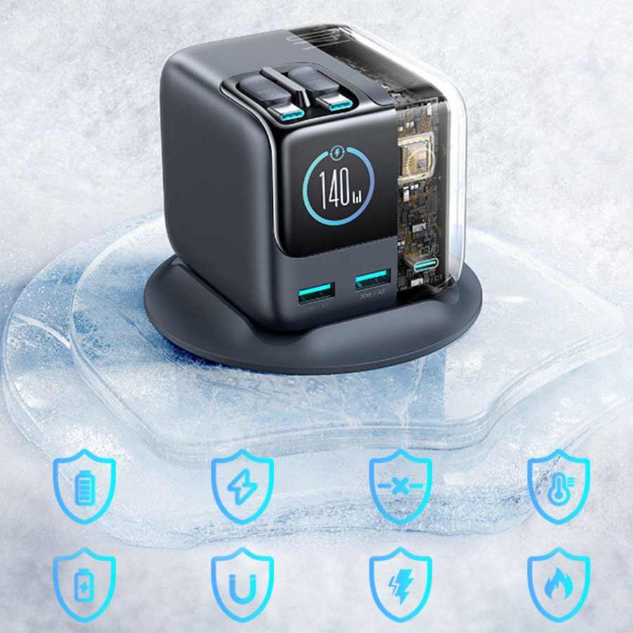 Joyroom Podix JR-TRD01 Ladestation mit 140W GaN und 5 Ports inklusive 2 einziehbarem USB-C Kabel, Grau - Bild 4