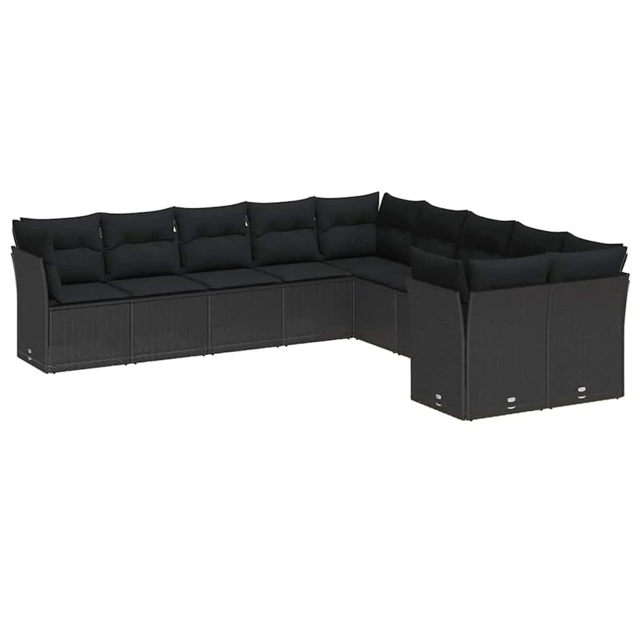 vidaXL Garten-Sofa-Set 13-teilig in U-Form aus Poly-Rattan und Akazienholz mit Polstern, Schwarz - Bild 2