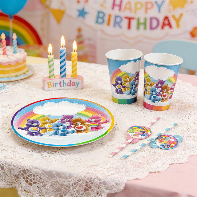 Care Bears Geschirrset mit Teller, Becher und Strohhalm in Multicolor für Partys und Themenveranstaltungen - Bild 1
