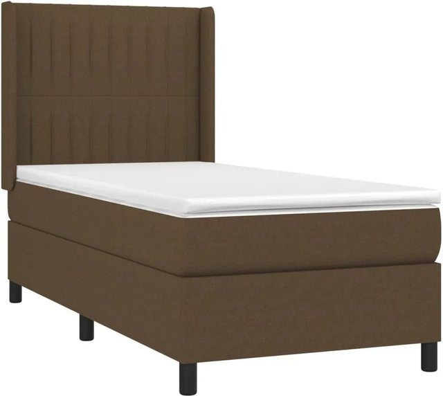 vidaXL Boxspringbett mit Matratze in Dunkelbraun, Hybridbett mit LED-Unterbettbeleuchtung und USB-Ladeport, B/T/H: 90 x 200 cm - Bild 1