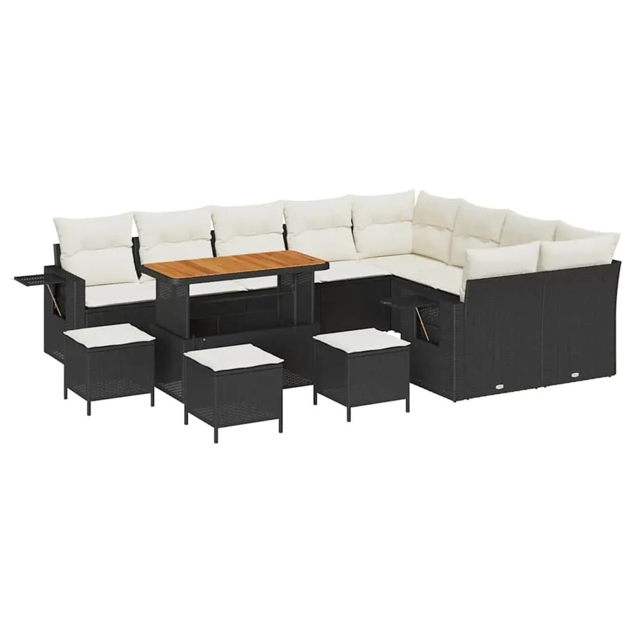 vidaXL Garten-Sofa-Set aus Polyrattan in Schwarz und Beige mit L-Form, Eckelementen, Ottomane und Couchtisch - Bild 2