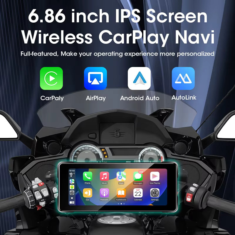 Srnubi Tragbares Motorrad-DVR Display mit Wireless CarPlay, Android Auto und Mirror Link, IP67 Wasserdicht, Bluetooth 5.0 und GPS, Farbe: Schwarz, Displaygröße: 5 bis 6,86 Zoll - Bild 2