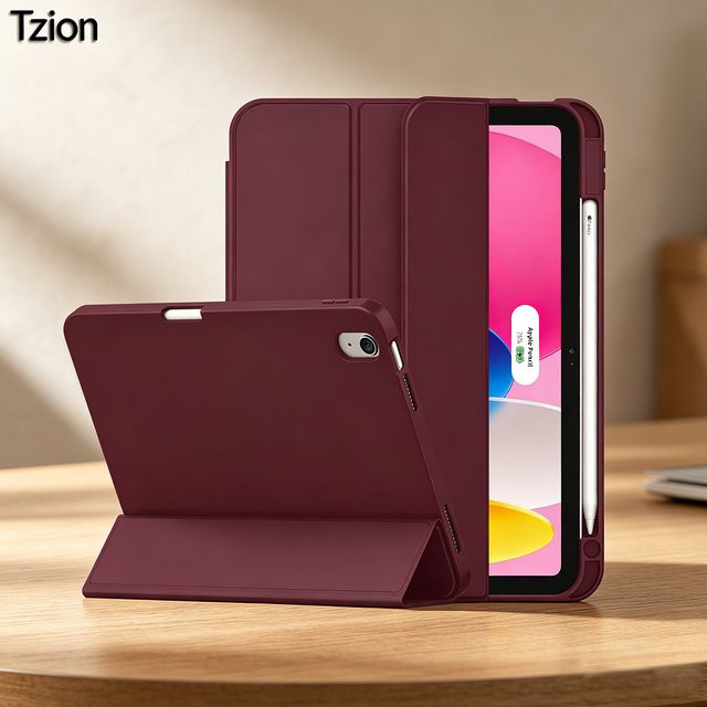 Tzion iPad Hülle für iPad 11. und 10. Generation 11/10,9 Zoll in Pink mit Stifthalter und Auto-Schlaf-Wach-Funktion sowie Dreifach-Faltständer aus weichem TPU - Bild 1