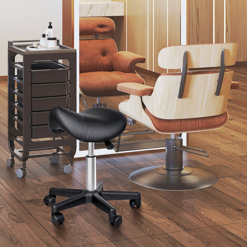 HOMCOM Rollhocker Höhenverstellbarer Drehhocker aus Kunstleder mit Rollen in Schwarz B/T/H: 35 x 38 x 43-55 cm - Bild 2