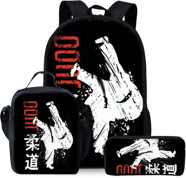 BAOERYE Dreiteiliges Rucksack-Set für Kinder mit Taekwondo und Judo Motiv in Schwarz - Bild 1