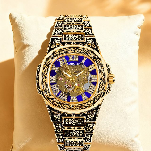 CAROTIF Armbanduhr Automatik, Edelstahl, Schwarz, Gold, Herren - Bild 1